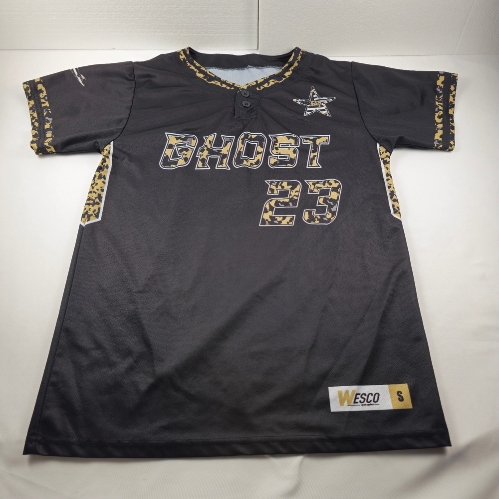 Wesco Ghost Richardson 23 Baseball Jersey Black Camo Adult Small 19x27 Button Ne